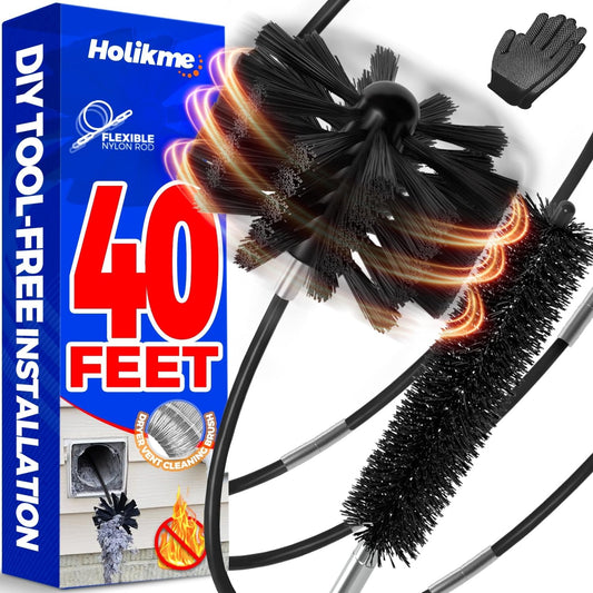 Holikme Dryer Vent Cleaner Kit - 40Ft Flexible Lint Brush for Deep Cleaning | Dryer Vent Cleaner Brush with Drill Attachment, Removes Years of Lint Buildup, Improves Airflow, Faster Drying & Fire Safety