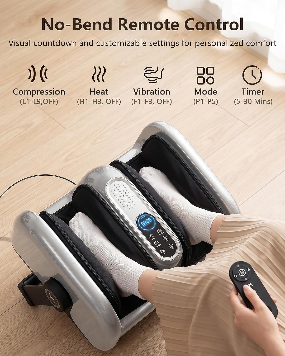 JZBRAIN Pro Shiatsu Foot Massager with Heat for Plantar Fasciitis | L1-L9 Compression, Roller Kneading, Vibration, Soothing Heating, Remote Control, Adjustable Stand for Flat or Angled Use