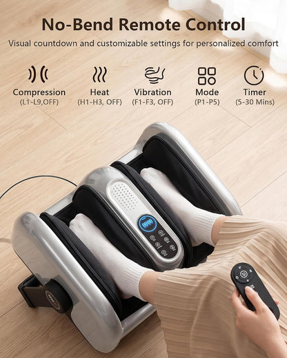 JZBRAIN Pro Shiatsu Foot Massager with Heat for Plantar Fasciitis | L1-L9 Compression, Roller Kneading, Vibration, Soothing Heating, Remote Control, Adjustable Stand for Flat or Angled Use