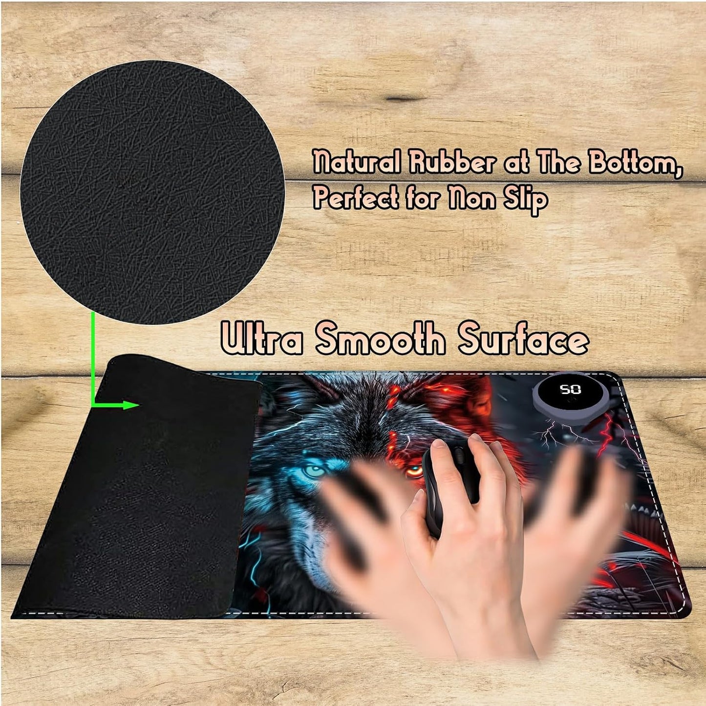 Heated Desk Pad Heated Large Mouse Pad, Electric Quickly Warm Desk Mat with 3 Levels Heating 3 Hours Auto Shut-Off, 31.5" x 13" Warm Gaming Mousepad Hand Foot Warmer, Baby Elephant