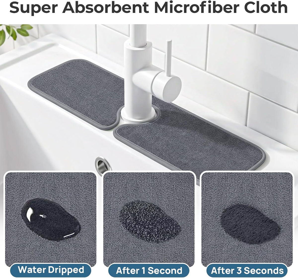 PoYang 4 Pack Faucet Mat for Kitchen Sink Splash Guard, Long 24x5 Inch