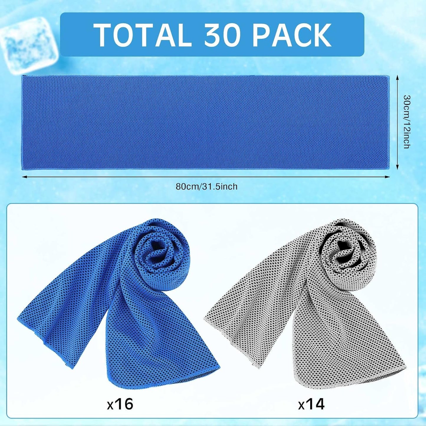 BBTO Cooling Towel Microfiber Ice Cool Cold Sport Face and Neck Soft Breathable Chilly Sweat Towel for Yoga Gym Workout Hot Weather Camping Running, 32 x 12 Inches