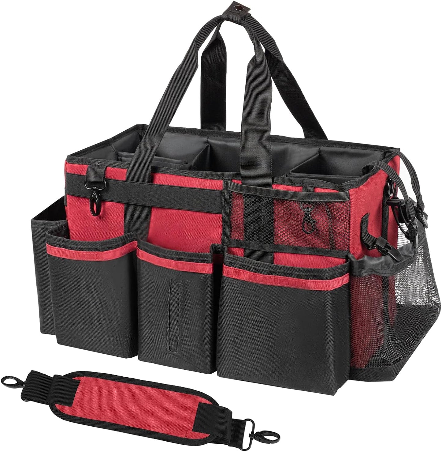 SCAVATA Wearable Cleaning Caddy, Cleaning Caddy Supplies Organizer with Handle & Shoulder Straps for Housekeepers, Under Sink & Car Cleaning Tool Organizers Bag with 4 Foldable Divider (NavyBlue)
