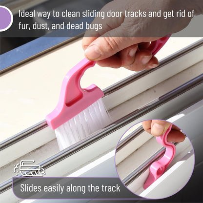 Slick- Window Track Cleaning Brush, 2 Pack, Yellow/Purple Ergonomic Handle, Built-in Scraper, Multipurpose, Window Track Cleaning Tools