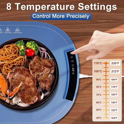 Food Warming Mats for Countertop - Warming Trays for Buffets Party, Silicone Electric Warmer with 7 Level Temp Adjustable / 4H Auto Timer, Hot Fast in 8s, Roll Up Heating Pad for Home Travel (Blue)
