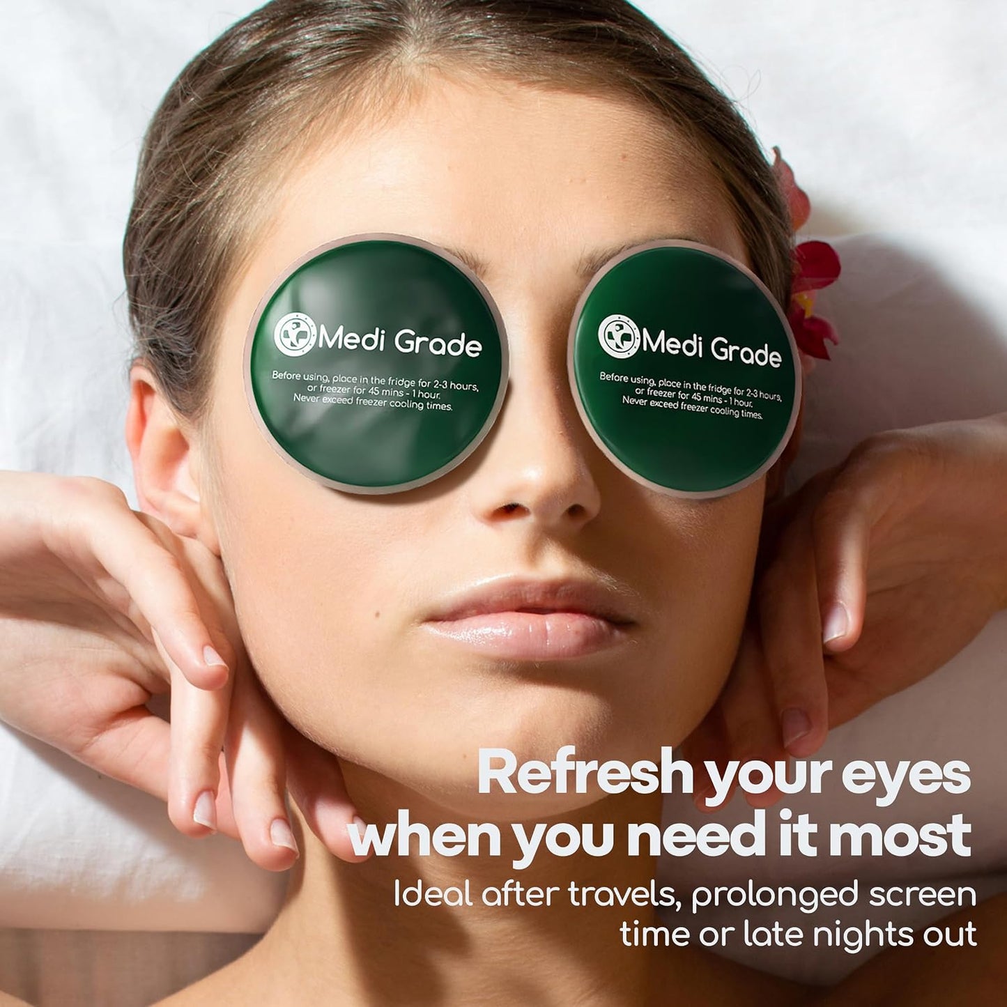 Medi Grade Cooling Eye Mask for Dark Circles and Puffiness, 2 Gel Eye Pads | Reusable cold eye mask and ice pack for eyes, gel eye pads with thermo bag and adjustable strap, for skincare routines
