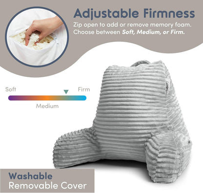 Nestl Reading Pillow with Shredded Memory Foam, Luxe Cut Plush Back Pillow for Sitting Up in Bed, Back and Arms Adjustable Support for Adult & Teens, Backrest Pillows with Washable Cover Dark Grey