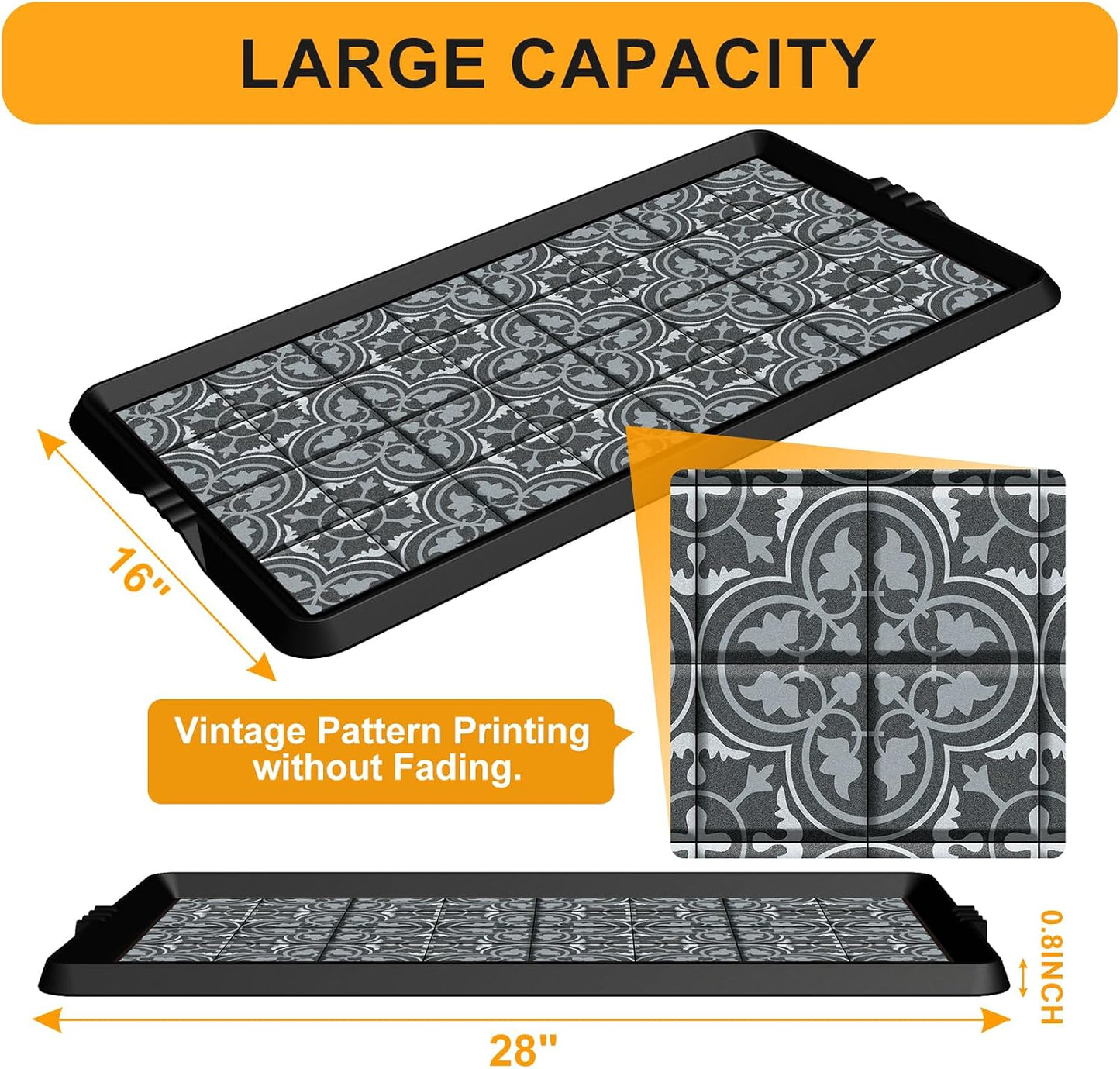 BEHERO Boot Tray Shoe Mat, Rubber Shoe Matt Tray Indoor/Outdoor Use, 16" x27.5" Shoe Cleaning Mat Non-Slip with Raised Edge for Entryways, Decks, and Patios (Black)