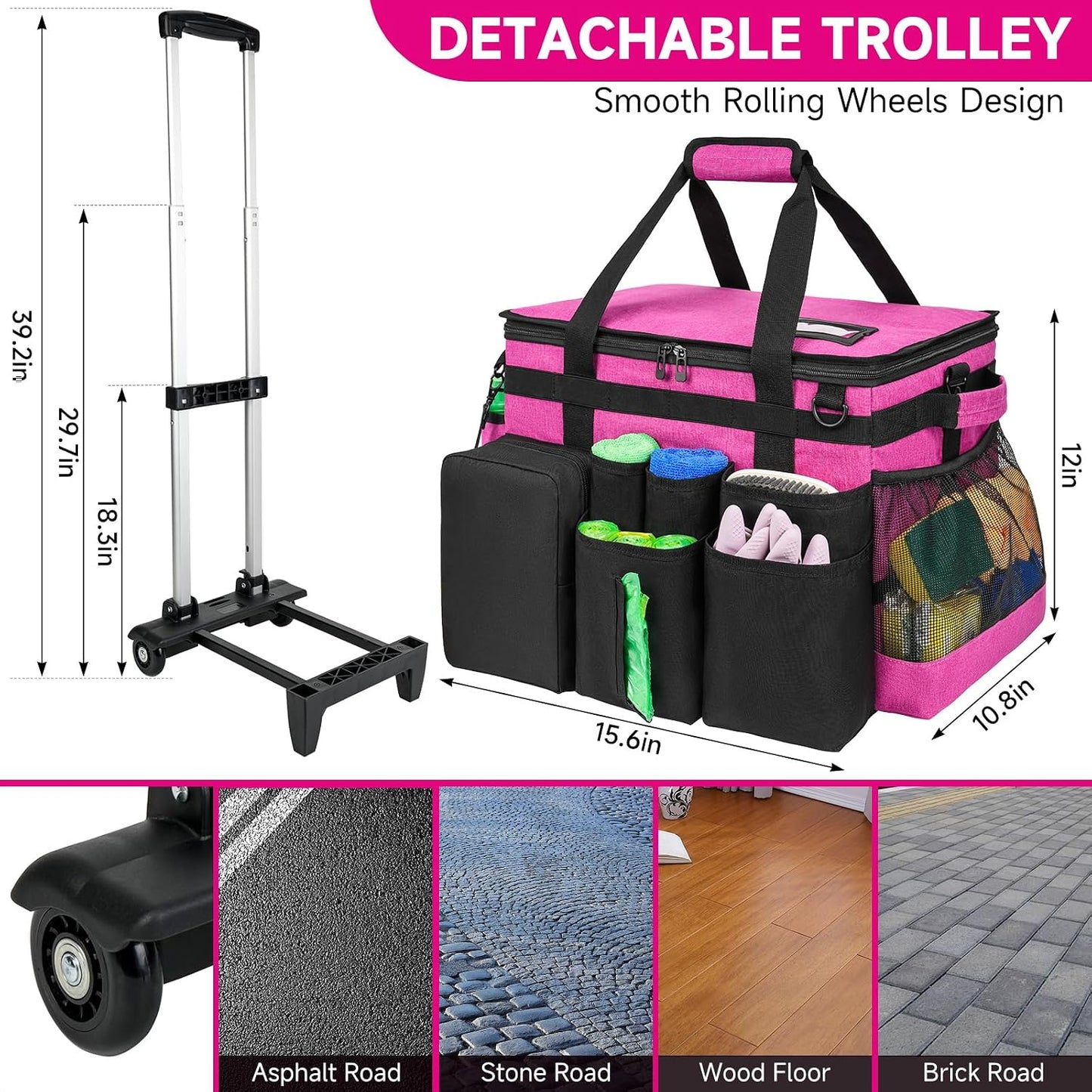 Cleaning Caddy Bag, Extra Large Cleaning Supply Bag for Housekeepers,Black | Sturdy Cleaning Caddy Organizer for Cleaning Supplies with Handle and Adjustable Shouder Strap, Easy to Clean Design