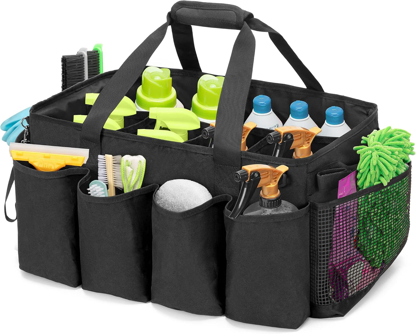 HODRANT Extra-Large Cleaning Caddy with Handles & Multi Pockets | Large Capacity Tote Bag for Cleaning Tools & Products Storage, Cleaner Organizer for Car, Home & Housekeeping Work, Gray