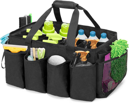HODRANT Extra-Large Cleaning Caddy with Handles & Multi Pockets | Large Capacity Tote Bag for Cleaning Tools & Products Storage, Cleaner Organizer for Car, Home & Housekeeping Work, Gray