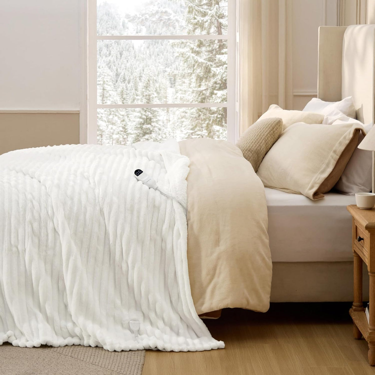 Bedsure Heated Blanket Electric Throw - Thick Striped Fast Heating Electric Blanket with Preheat Function, 6 Heat & 6 Timer (Up to 10H), 8H Auto Off, ETL Certified, Gifts for Women (50"x60", White)