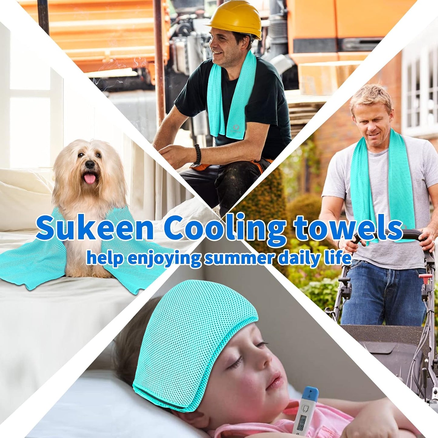 Sukeen Cooling Towels 6 Pack (40"x12"), Cooling Neck Wraps, Ice Towels, Microfiber Breathable Cooling Towel for Hot Weather, Sweat Towel for Gym, Sport, Running, Golf, Workout, Camping, Fitness