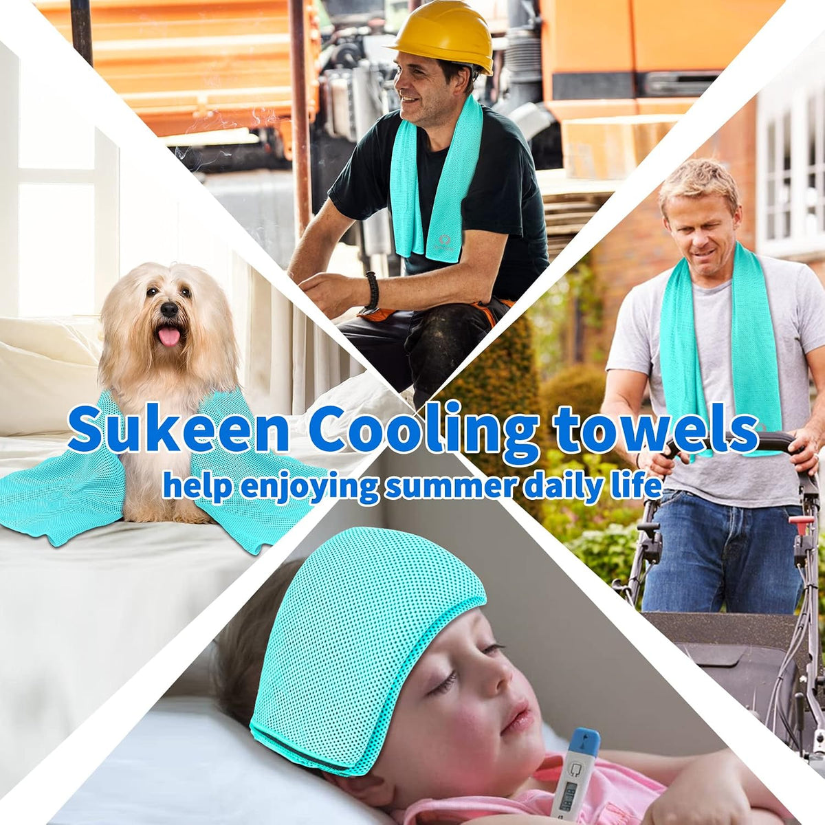 Sukeen Cooling Towels 6 Pack (40"x12"), Cooling Neck Wraps, Ice Towels, Microfiber Breathable Cooling Towel for Hot Weather, Sweat Towel for Gym, Sport, Running, Golf, Workout, Camping, Fitness