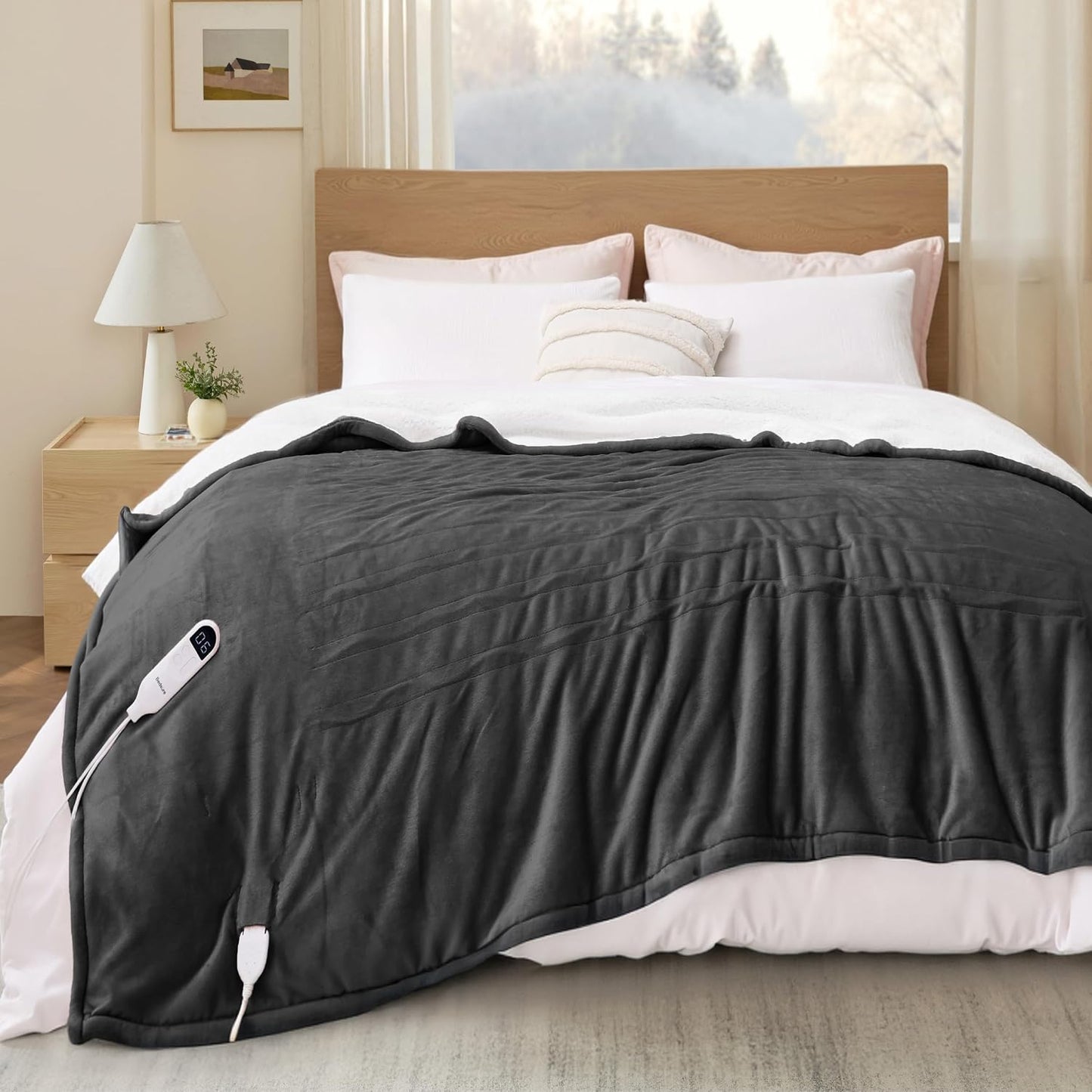 Bedsure Heated Blanket Throw Blanket with Preheat Function - Fast Heating Electric Blanket, Soft Flannel Throw with 6 Time Settings(Up to 10H), 6 Heating Settings, Gifts for Grandma (50"x60", Grey)