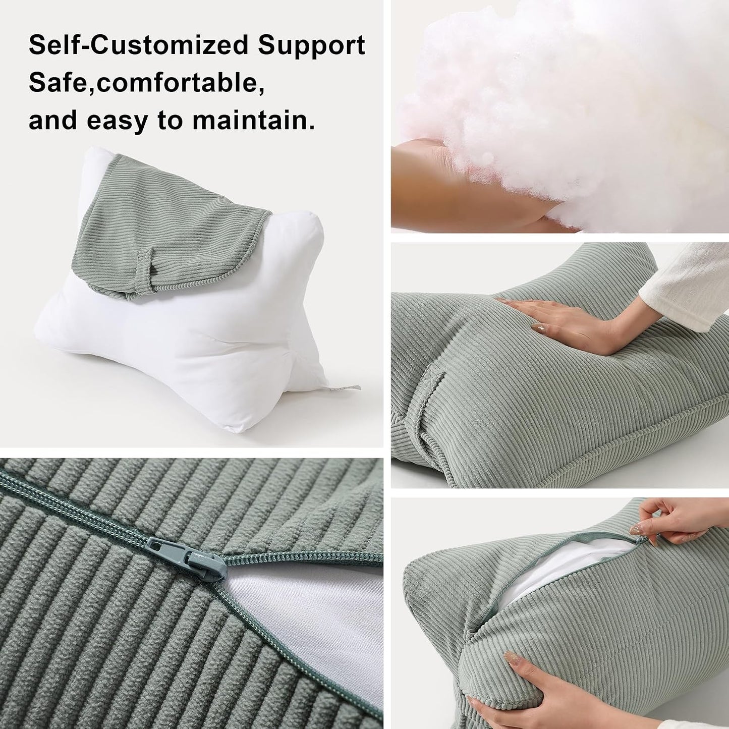Pat. Pend. Corduroy Lumbar Support Back Pillow for Watching TV, Reading & Gaming, Ergonomic Triangle Support Cushion for Sofa, Armchair & Bed Sitting, Removable Washable Cover, Beige Gray