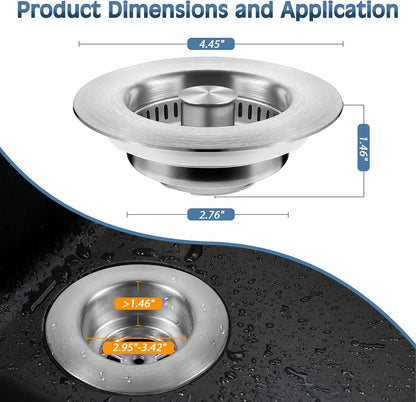 TGOSOMT Kitchen Sink Drain Strainer Stopper, Anti-Clog & Quick Drain | 3-IN-1 Design, Stainless Steel 304, Removable Strainer Basket, Corrosion & Scratch Resistant, Fits US Standard 3-1/2" Drain