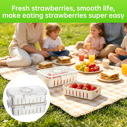 Fruit Storage Containers for Fridge, Strawberry Containers for Fridge with Handle, 2 Pack Keepers with Removable Mesh Screen, Berry Saver for Fresh Fruit, Stays Fresh, Simple to Clean