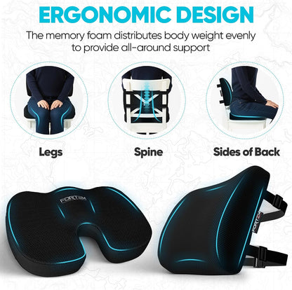 FORTEM Seat Cushion & Lumbar Support for Office Chair, Wheelchair, Car