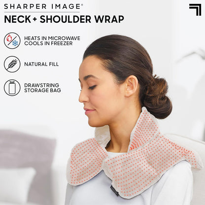 Sharper Image Unscented Heated Neck & Shoulder Wrap - Microwavable Warm & Cooling Plush Pad, Weighted for Pain, Tension & Stress Relief Therapy, Gift for Women & Men