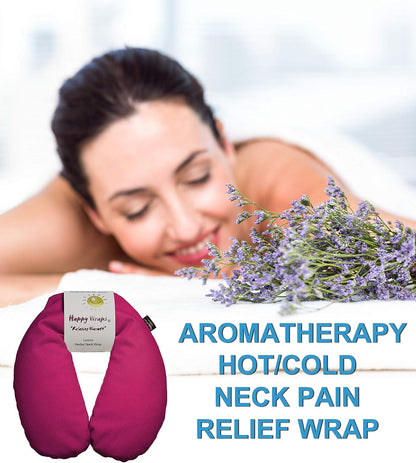 Microwavable Herbal Neck Wrap - Hot Cold Aromatherapy Neck Warming Pillow - Heating Pad for Migraines, Stress, Gifts for Women, Birthdays, Christmas and Free Sleep Mask - Purple Cotton