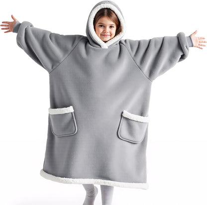 Bedsure Wearable Blanket Sherpa Hoodie Gifts, Sweatshirt, Grey, Standard