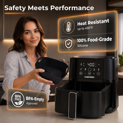 Silicone Air Fryer Liners Accessories For Chefman 4 Qt Compact Airfryer, Reusable Silicone Air Fryer Mats Square, Dishwasher Safe Airfryer Accessories Basket For RJ38-4TW-BLACK & RJ38-4T-BLACK