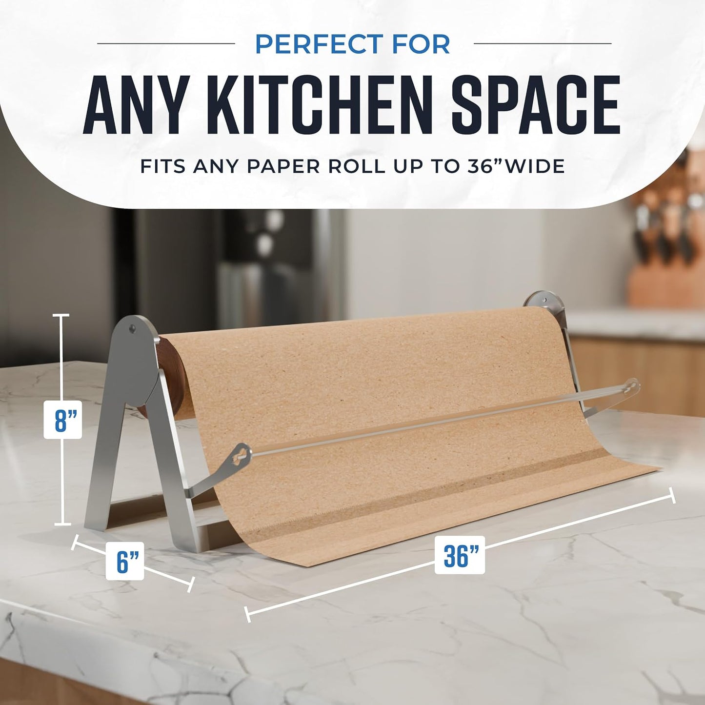 Bryco Goods 18 Inch Butcher & Kraft Paper Roll Dispenser and Cutter | Heavy-Duty Steel Frame, Sharp Blade, Wall Mountable, Tabletop, Non-Slip Rubber Feet, One-Hand Operation, Holds 1000ft Rolls