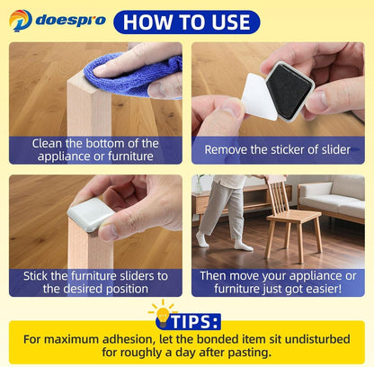 40PCS 1.4" Furniture Sliders for Hardwood Floors & Carpet, Self-Stick | PE Round Furniture Pads & Chair Glides for Hardwood Floors, Floor Protectors for Moving Furniture & Kitchen Appliances Easily