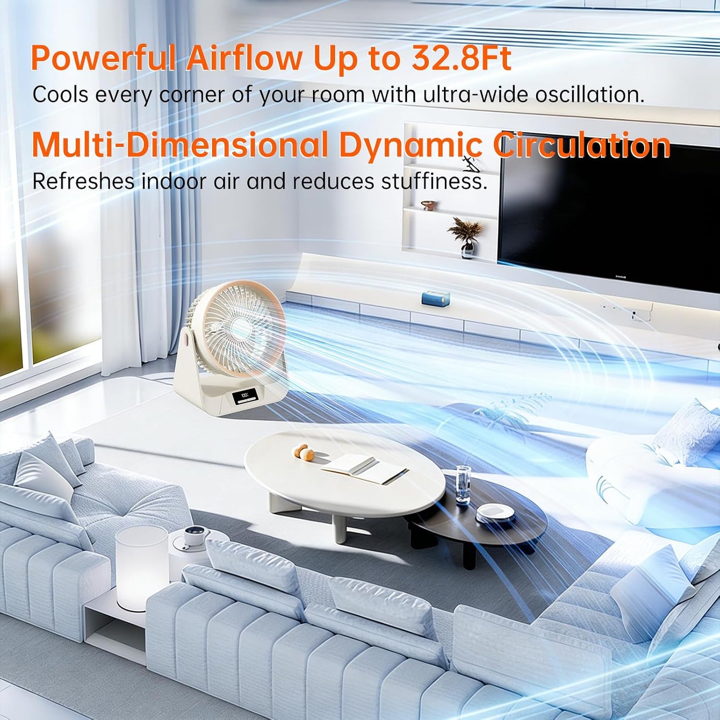 3D Oscillation Air Circulator Fan with Remote, 12000mAh Battery Operated Cordless Desk Fan, 20dB Whisper Quiet Table Fan for Bedroom Home Office, 12 Speeds, 12H Timer, 650 CFM Powerful Airflow