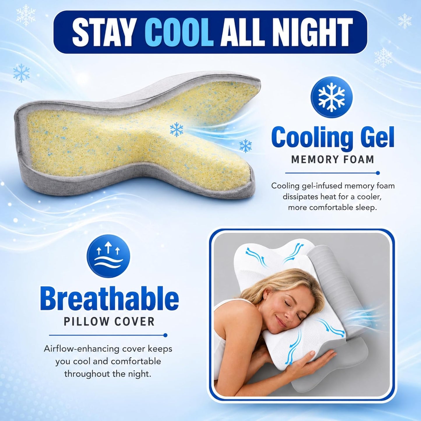 2 in 1 Pillow, Ergonomic Contour Neck Pain Relief Cervical Butterfly, Arm Rest, Detachable Neck Support Roll Traction Pillow, Cooling Gell Memory Foam, Side Back Stomach Sleepers