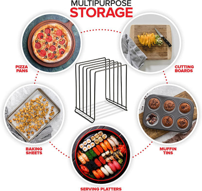 Stock Your Home Black (2 Pack) Extra Tall Steel Baking Pan Organizer Rack for Cabinet Storage or Kitchen Counter, Cookie Baking Sheet Organizer with Dividers, Muffin Tin and Cutting Board Holder