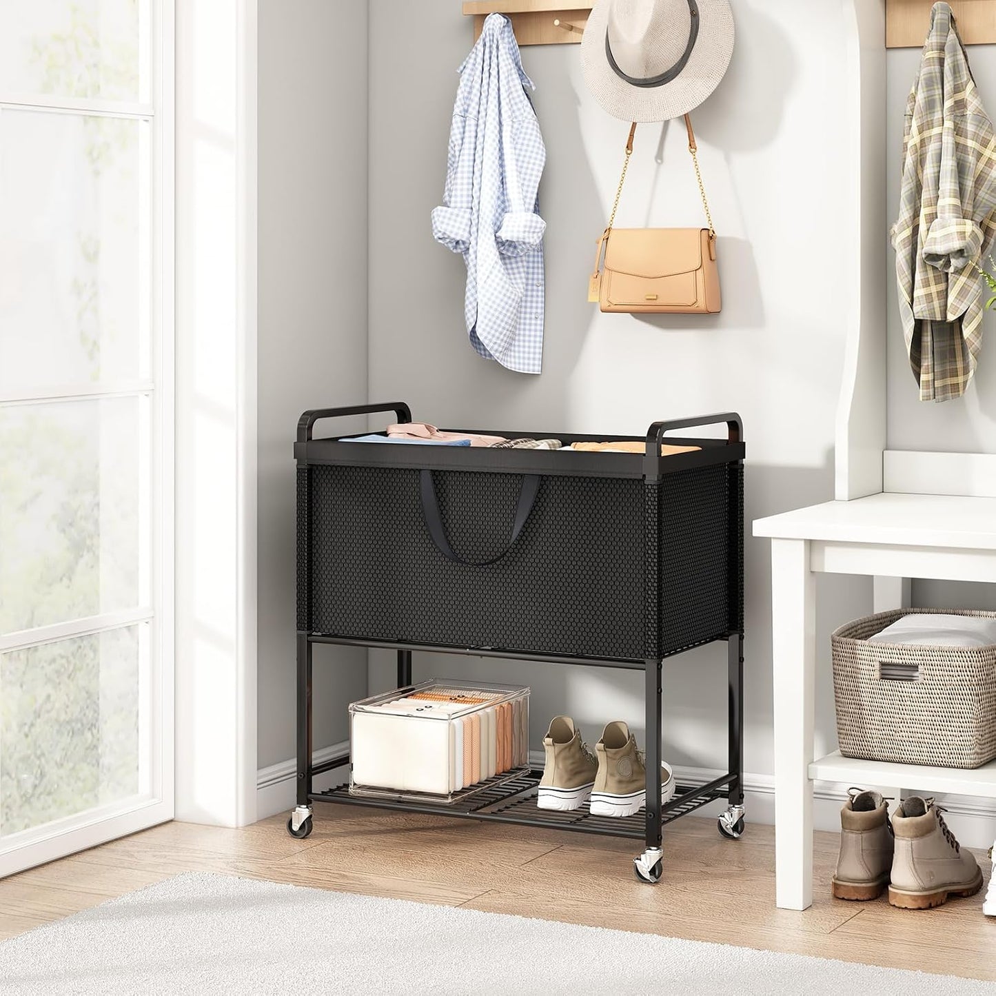 Laundry Hamper Rolling Sorter: 120L Large Basket with Wheels Removable Bag | Solve laundry clutter – rolling sorter with washable bag – Ideal for home, dorm & bedroom organization