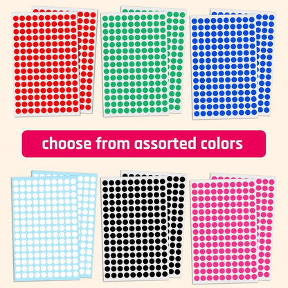 3000 Pieces, Small Colored Dot Round Stickers Labels - 10 Colors, 0.375"