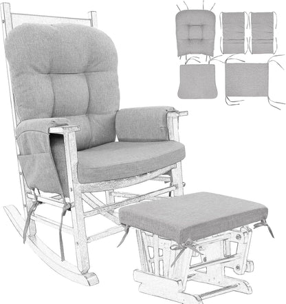 BUYUE Glider Rocker Replacement Cushion 5 PCS with Ties, Linen High-Density Foam Non-Slip & Washable Rocking Chair Pads for Sitting,Red