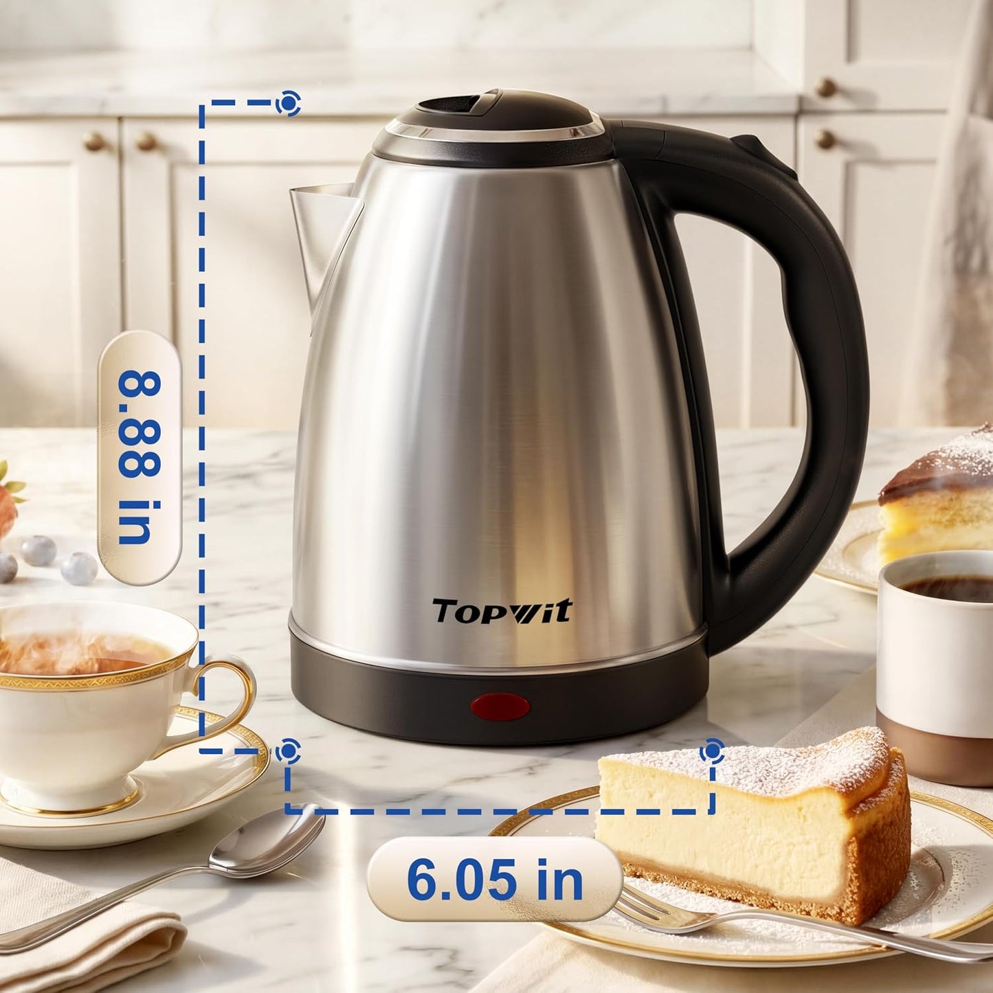 TOPWIT 2.0L Glass Electric Kettle, Hot Water Boiler, BPA-Free | Stainless Steel Bottom & Lid, Fast Boil, Auto Shut-Off & Boil-Dry Protection, No Plastic Odor | for Tea, Coffee, Home, Office