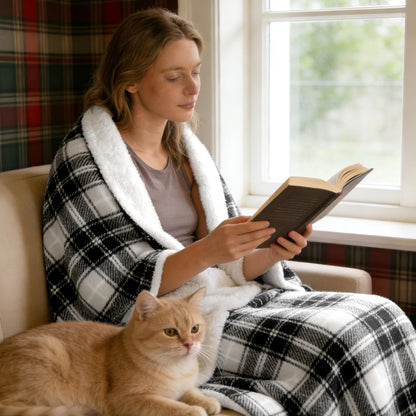 Heated Electric Blanket, Red Christmas Sherpa Plaid Throw Blanket