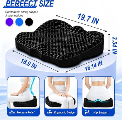 Thicken 19.7in Seat Cushion, Gel Seat Cushion for Long Sitting–Office Chair, Wheelchair, Car Pad, Large Cooling Support Pad for Back Pain, Sciatica, Tailbone Pain Relief