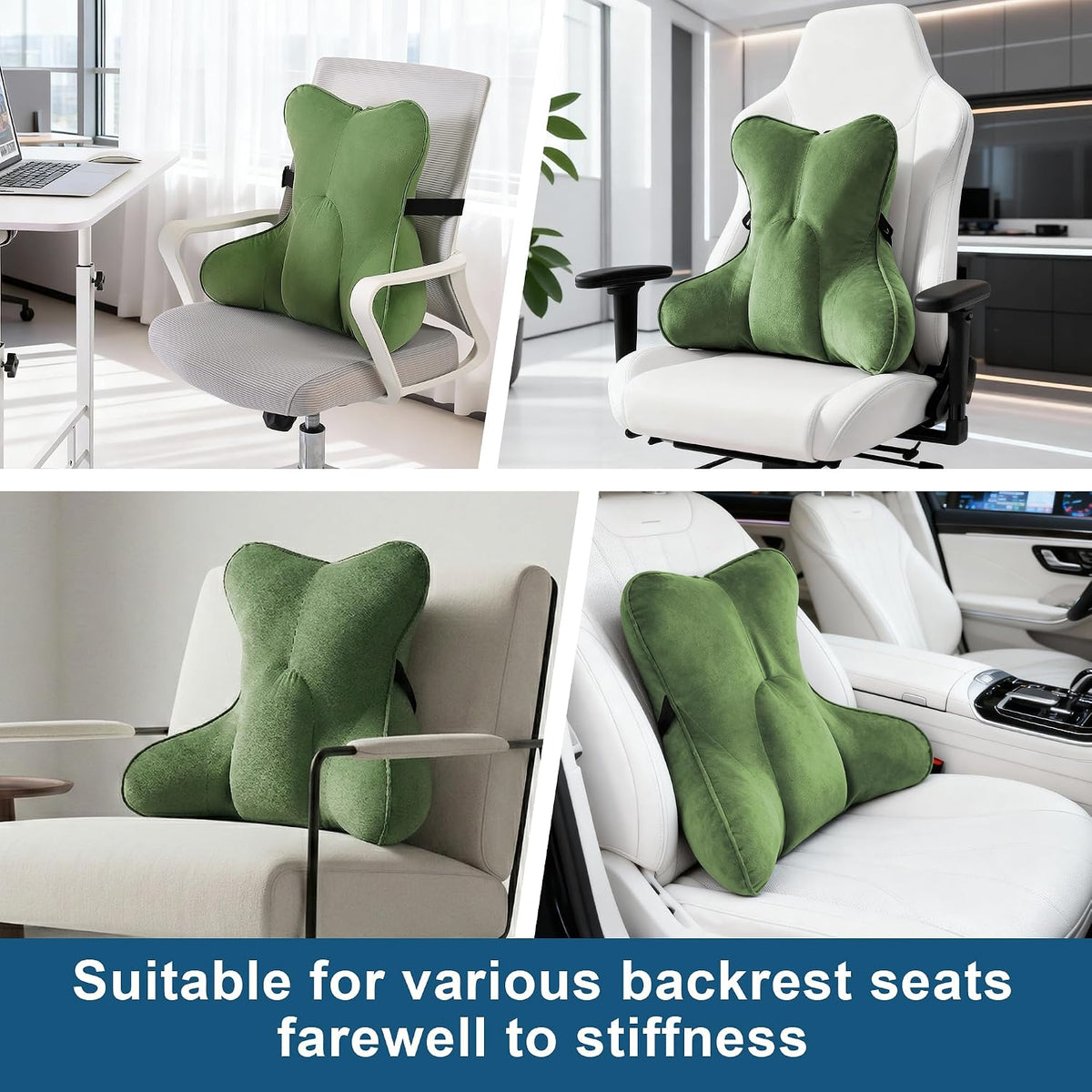 Lumbar Support Pillow(Pat. Pend) – Multi-Functional Ergonomic Back Cushion for Sofa Chair, Car Seat & Sofa, Reading Pillow with Firm Multi-Zone Support to Relieve Lower Back Pain, Misty White