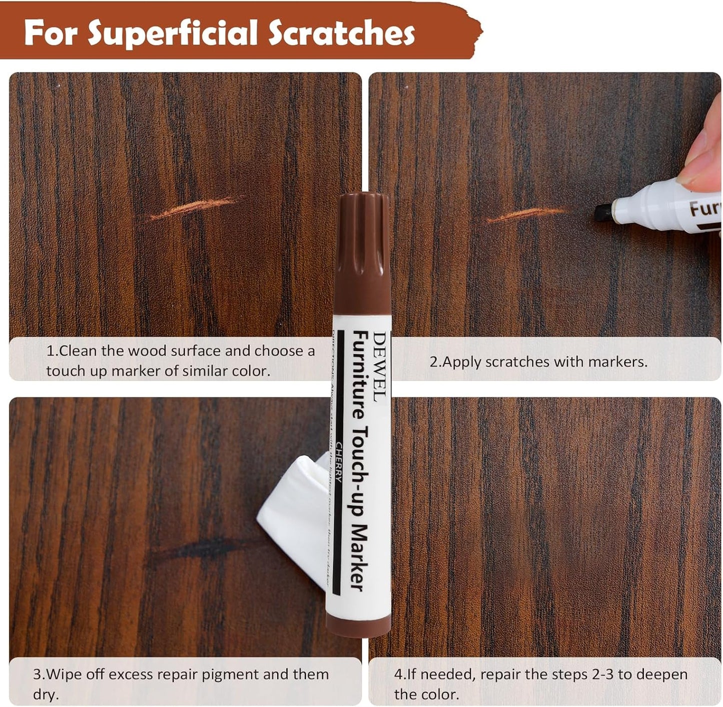 DEWEL Wood Furniture Repair Kit, Upgrade Wood Filler, Furniture Touch Up Markers with Wax Sticks, 42 Pcs Floor Touch Up kit for Scratches, Cracks, Hole, Laminate, Table, Bedposts