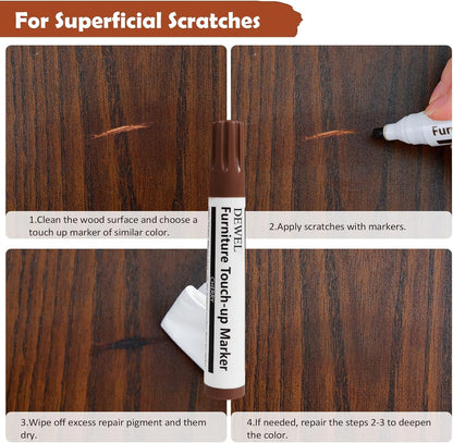 DEWEL Wood Furniture Repair Kit, Upgrade Wood Filler, Furniture Touch Up Markers with Wax Sticks, 42 Pcs Floor Touch Up kit for Scratches, Cracks, Hole, Laminate, Table, Bedposts