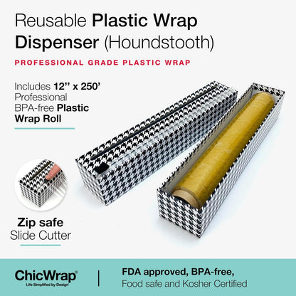 Chicwrap Veggies Refillable Plastic Wrap Dispenser - Includes One 12" x 250' Roll of Professional Grade Plastic Wrap - BPA Free and Kosher Certified - Reusable Dispenser w/Slide Cutter | Reusable Plastic Wrap Dispenser with Four Non-Slip Rubber Feet and