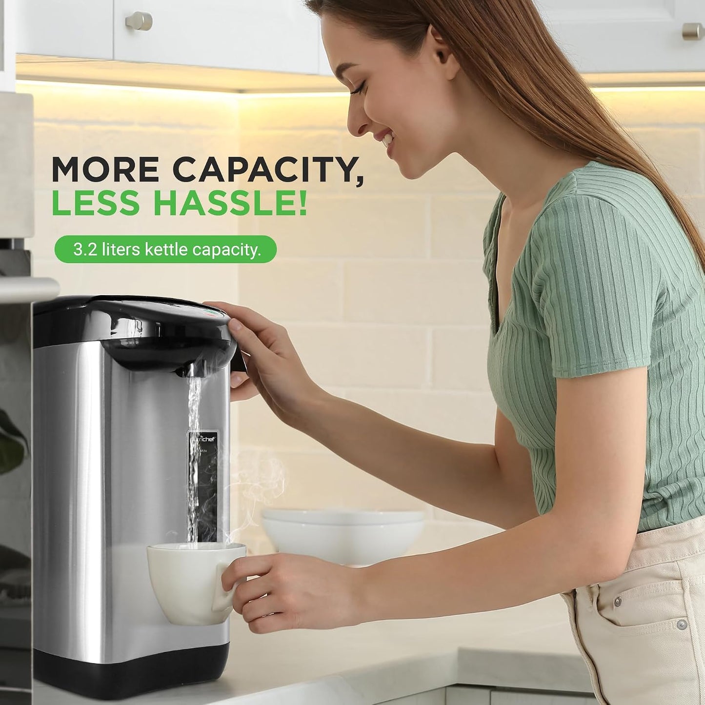 NutriChef 5.2 Qt Electric Water Kettle, Portable, Quick Heating, 5 Liter Digital Kettle with 5 Temperature Settings, Safety Lock, Stainless Steel, 3 Dispensing Options, 8.46" x 11.2" x 16.5"