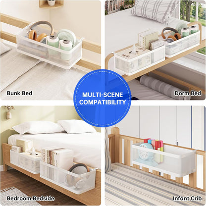 Hanging Metal Bedside Caddy, Adjustable Shelf for Bunk & Dorm (Large) | Sturdy metal mesh basket holds 33 lbs, Adjustable hooks fit 0.7"-2" frames,Ideal space-saver for dorm, bunk & bedside