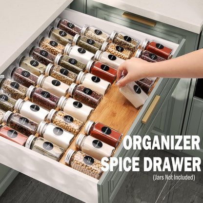 Bamboo Spice Drawer Organizer, 4 Tier Expandable From 13" to 26"