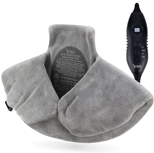 DMI Plush Micro-Fleece Weighted Heating Pad for Neck, Shoulders & Back - 4 Heat Settings, Auto Shut-Off, 9' Cord, Gray, Large