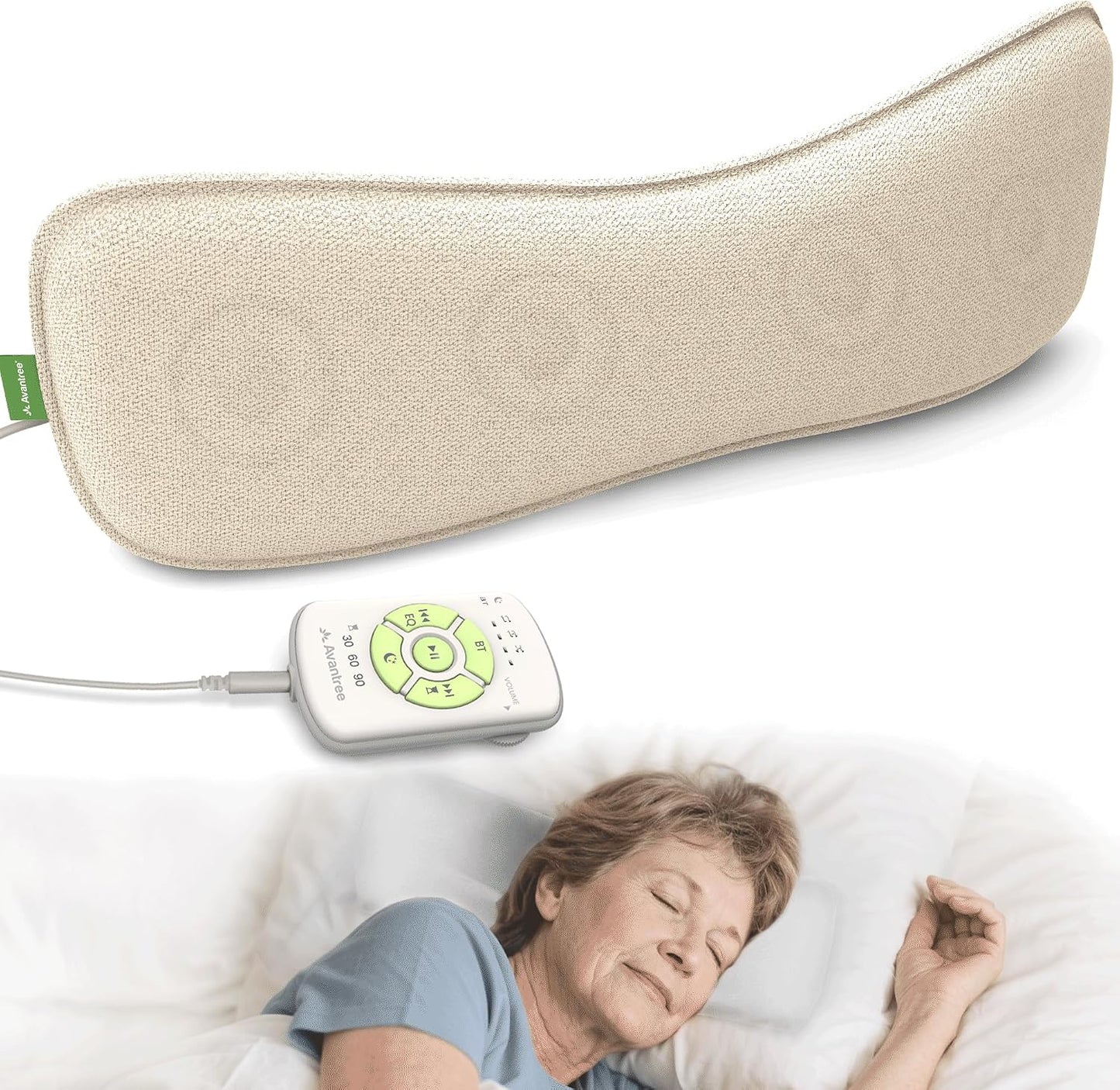 Avantree Slumber 2 - Bluetooth Pillow Speaker for Side Sleepers | 4 Ultra-Flat Speakers, White Noise, Remote Control & Sleep Timer, Soft Design for Sleeping, Podcasts & Audiobooks, Gray