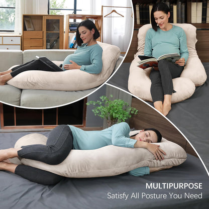 MOON PARK Pregnancy Pillows for Sleeping - 57 Inch U Shaped Full Body Maternity Pillow with Removable Cover - Support for Back, Legs, Belly, Hips - Pregnancy Pillow for Women - Grey