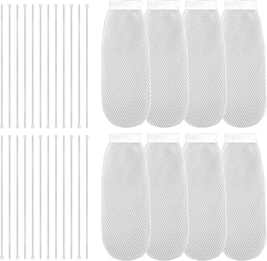 XIHIRCD 8pcs Lint Traps for Washing Machine Hose & 24pcs Cable Ties, Thick Laundry Lint Trap Washer Lint Catcher Mesh Laundry Lint Collector for Home Sink Drain System Hose Screen Filter (White)