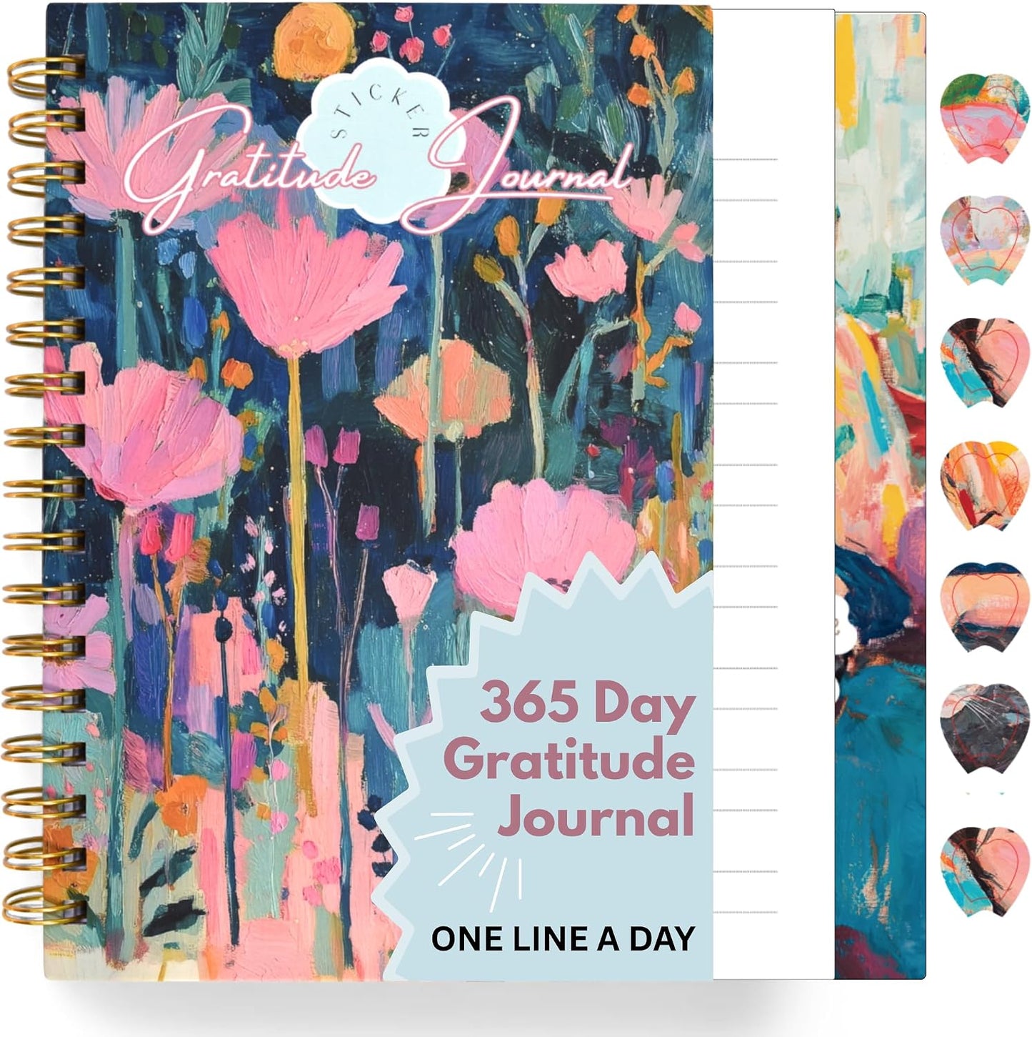 One Minute Gratitude Journal - One Line a Day - Daily Gratitude Sticker Journal for Happiness, Mindfulness, Positivity and Reflection - Hardcover Spiral Bound Yearly Diary for Personal Growth